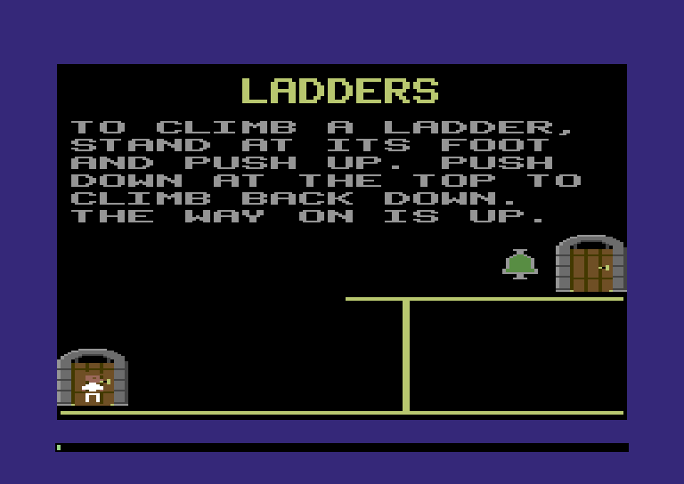The Ladders room with the grid drawn over it: thin yellow lines where the floor and the upper walkway were, each stopping at its walkway's ends, and a yellow vertical line where the ladder was, joining the two