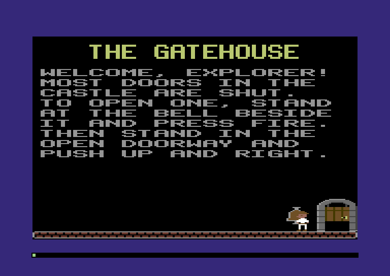 The Gatehouse: the explorer at the doorbell, and the door beside it half open, its lower half already wiped away to black
