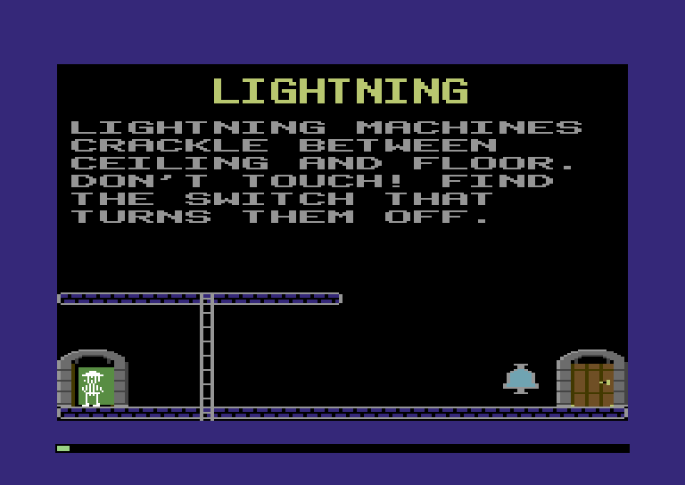 The Lightning room: the explorer at the door he came in by, flashing white, flat and in one colour, partway through flickering away